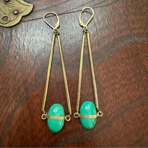 Malachite Drop Earrings – Gold Tone Leverback Statement